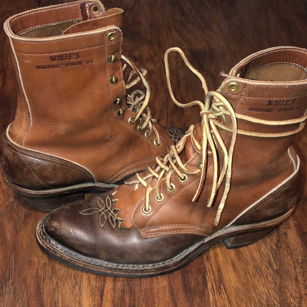 Whites steel toed boots.